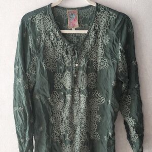 Johnny Was Tunic Embroidered Green Women's Top